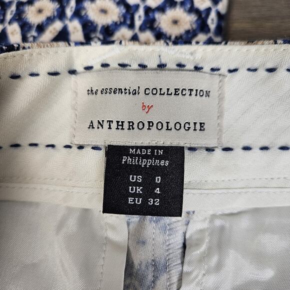 Anthropologie The Essential Collection Pant Blue Geometric Pattern Ankle Size 0 - Picture 3 of 8